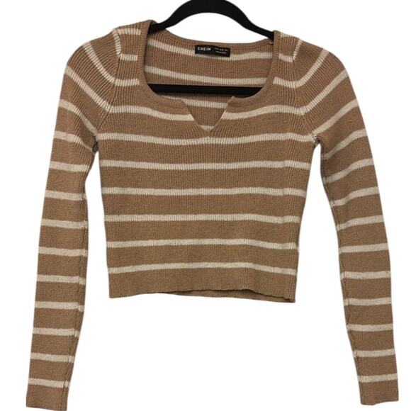 Tan and White Striped Knit Sweater-EUC - Picture 1 of 4